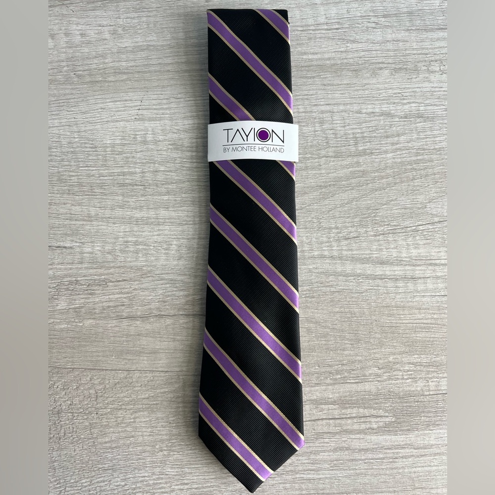 Tayion Collection Men's Purple & Gold Stripe Tie